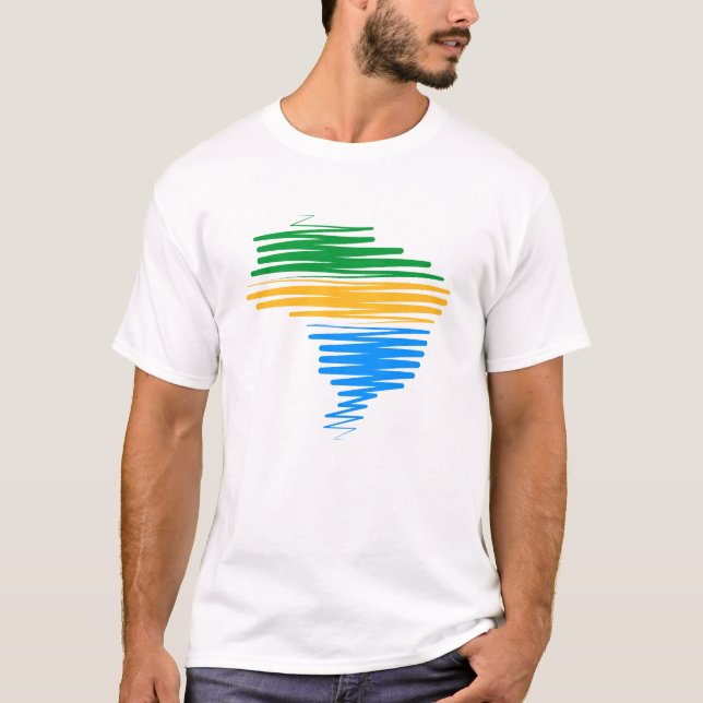 Brazil map border with brazilian flag colours T-Shirt (Front)