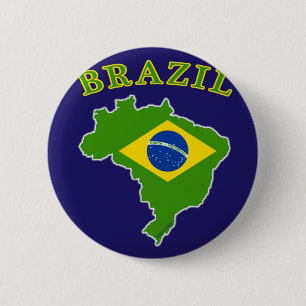BRAZIL Map/Flag on Navy Background 6 Cm Round Badge