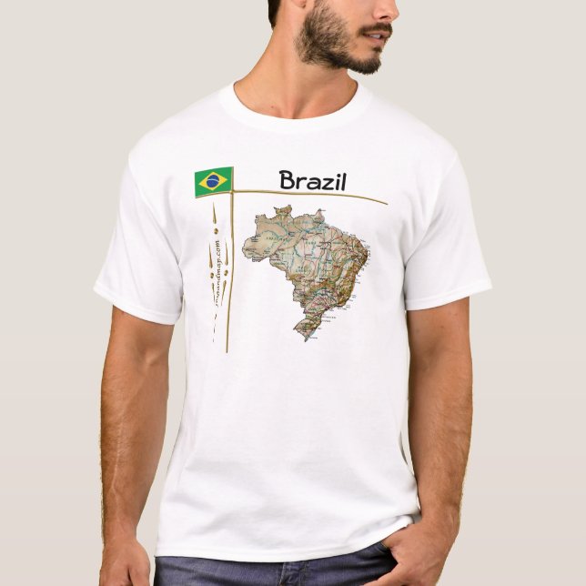 Brazil Map + Flag + Title T-Shirt (Front)