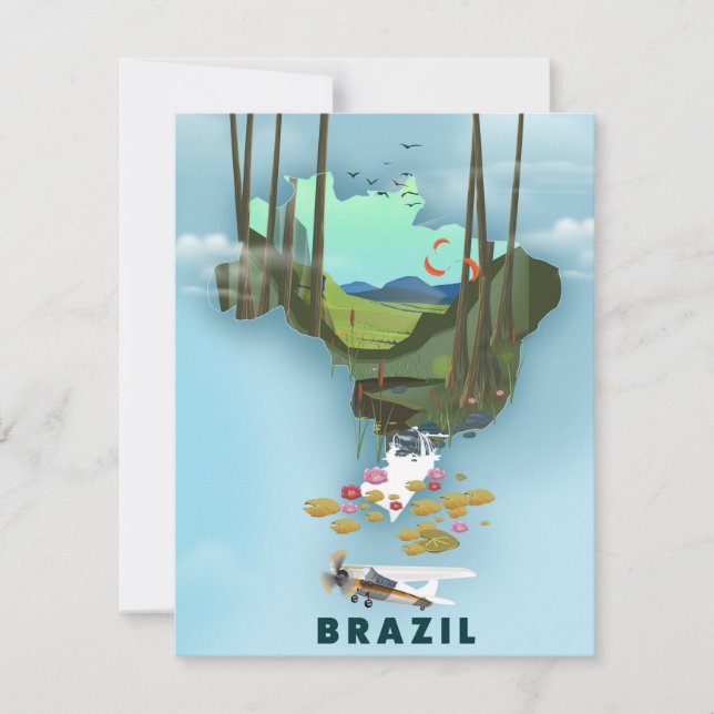 Brazil map Illustrated travel poster (Front)