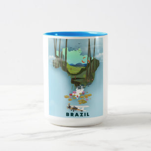 Brazil map Illustrated travel poster Two-Tone Coffee Mug