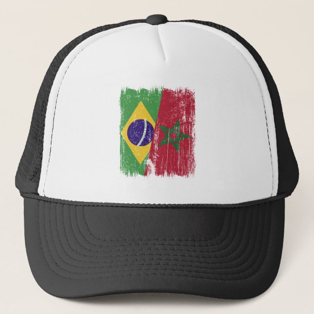 Brazil Morocco Half Flag Brazilian Moroccan Trucker Hat (Front)