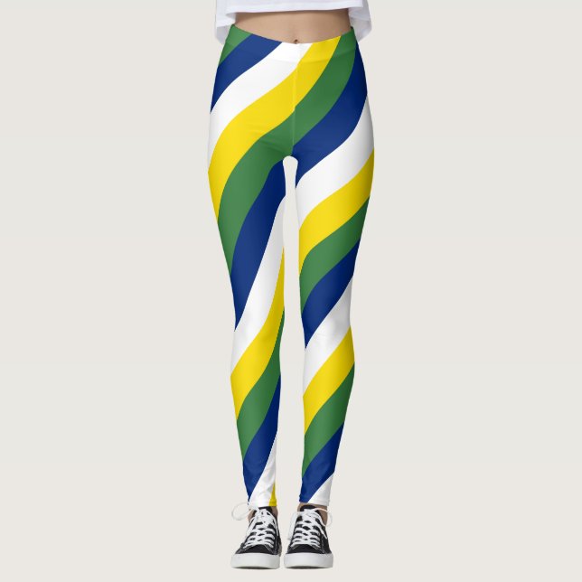 Brazil National Flag Colours Diagonal Striped Leggings (Front)