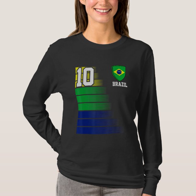 Brazil  Number 10 Brazilian Soccer Team Sports T-Shirt (Front)