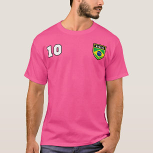 Brazil Number 10 Soccer Flag Football T-Shirt