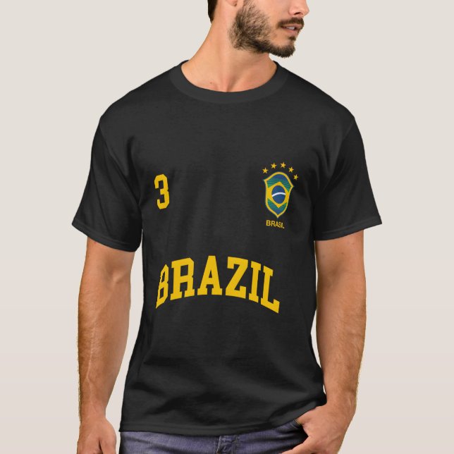Brazil Number 3 Brazilian Soccer Team Sports T-Shirt (Front)