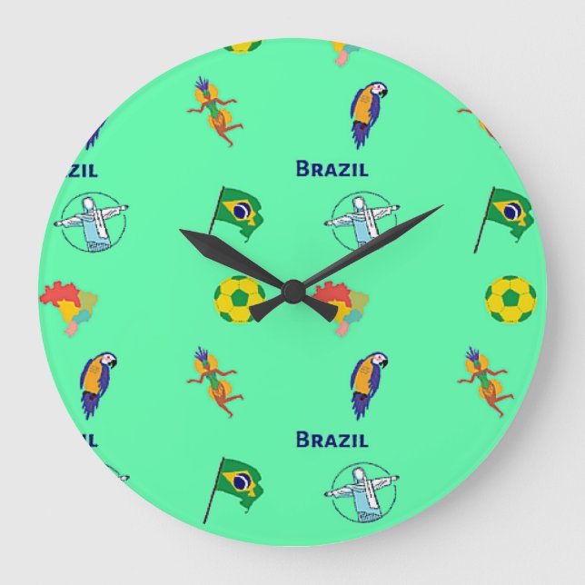 Brazil pattern on turqouise large clock (Front)