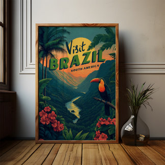 Brazil Rainforest Toucan Vintage Travel Poster