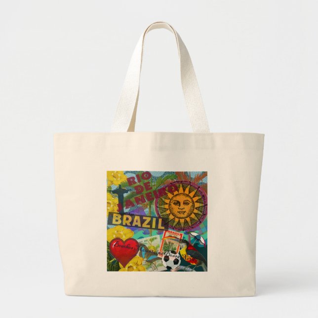 Brazil Rio de Janiero Sun Travel Colourful Art Large Tote Bag (Front)
