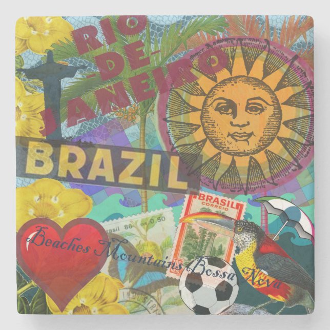 Brazil Rio de Janiero Sun Travel Colourful Art Stone Coaster (Front)