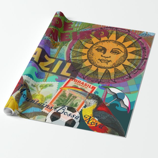 Brazil Rio de Janiero Sun Travel Colourful Art Wrapping Paper (Unrolled)