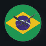 brazil round clock<br><div class="desc">Flag of Brazil. The national flag of Brazil (Portuguese: Bandeira do Brasil) is a blue disc depicting a starry sky spanned by a curved band inscribed with the national motto, within a yellow rhombus, on a green field. Brazil officially adopted this design for its national flag on November 19, 1889,...</div>