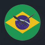 brazil round clock<br><div class="desc">Flag of Brazil. The national flag of Brazil (Portuguese: Bandeira do Brasil) is a blue disc depicting a starry sky spanned by a curved band inscribed with the national motto, within a yellow rhombus, on a green field. Brazil officially adopted this design for its national flag on November 19, 1889,...</div>