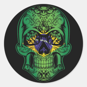 Brazil Skull And Roses Flag Classic Round Sticker