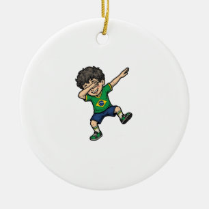 Brazil Soccer Dab Boy Vintage Vector Shirt_1 Ceramic Tree Decoration