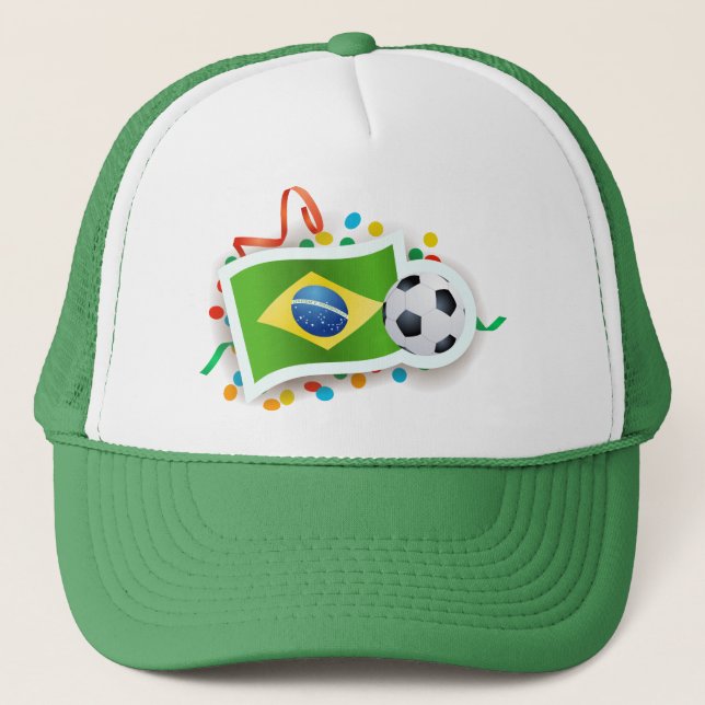 Brazil, soccer design trucker hat (Front)