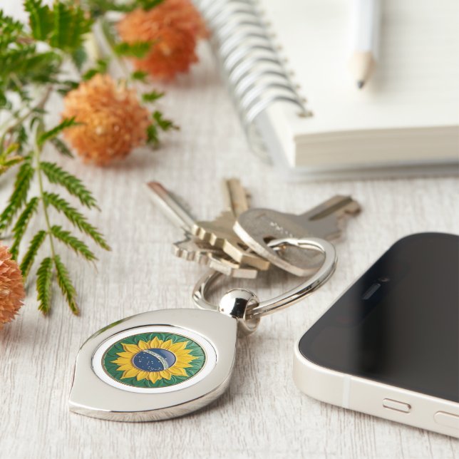Brazil Solar Emblem - Luxury 3D National Pride Art Key Ring (Side)