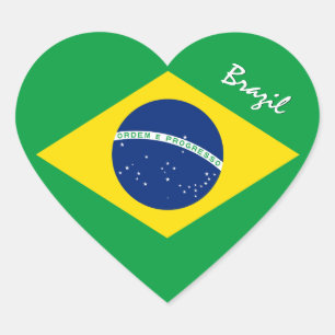 Brazil Sticker, Heart, Patriotic Brazilian Flag Heart Sticker