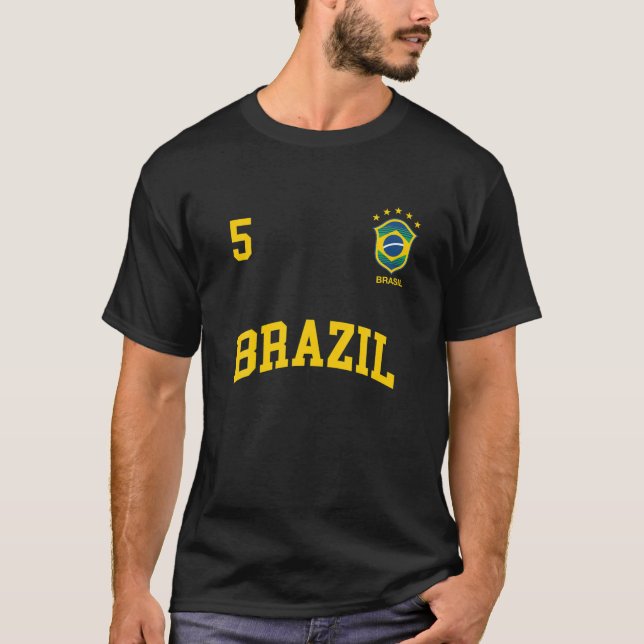 Brazil Team Sports Number 5 Soccer Brazilian Flag T-Shirt (Front)