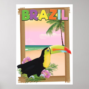 Brazil Toucan beach holiday poster