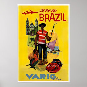 Brazil Travel Poster Varig Airlines Art Rio De