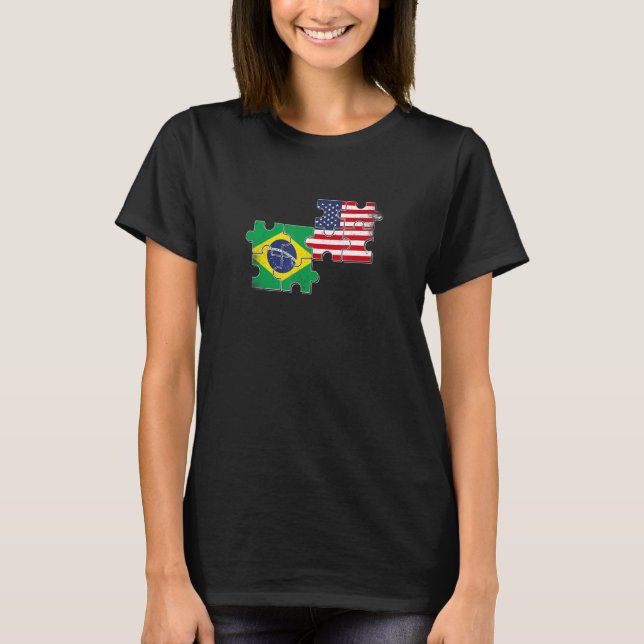 Brazil USA Brazilian American Flag T-Shirt (Front)