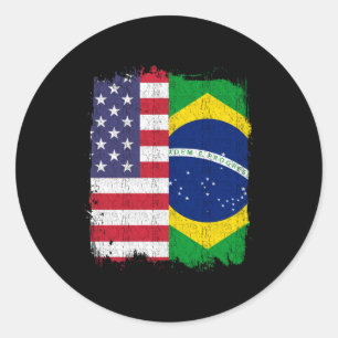 Brazil USA Brazilian Flag Classic Round Sticker