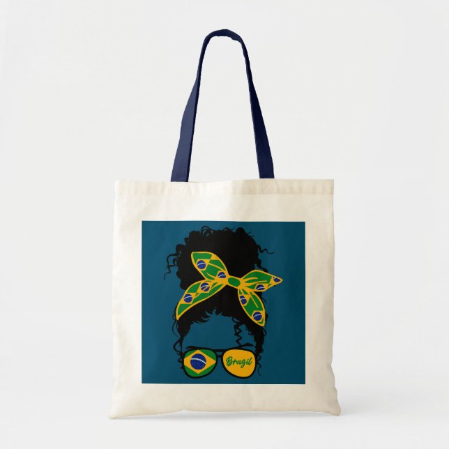 Brazil USA Flag Brazilian American Messy Hair Bun Tote Bag (Front)