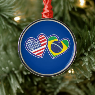 Brazil USA Love Hearts Metal Tree Decoration