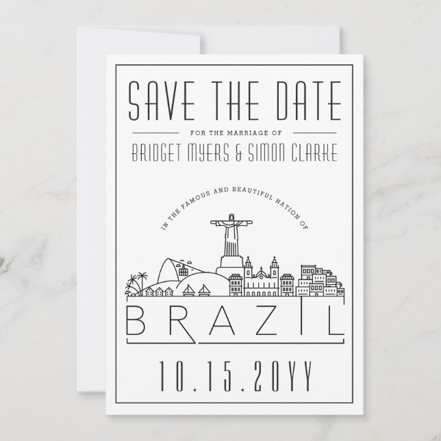 Brazil Wedding Stylised Skyline Save the Date Invitation (Front)