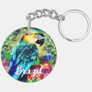 Brazil with Colourful Parrot T-Shirt Key Ring