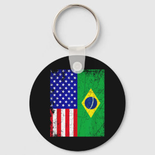 Brazilian American Flag _ Half Brazil Half USA Key Ring
