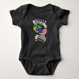Brazilian American Heart Flags Brazil America Baby Bodysuit