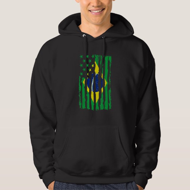 Brazilian American Pride Usa Flag Brazil Roots Hoodie (Front)