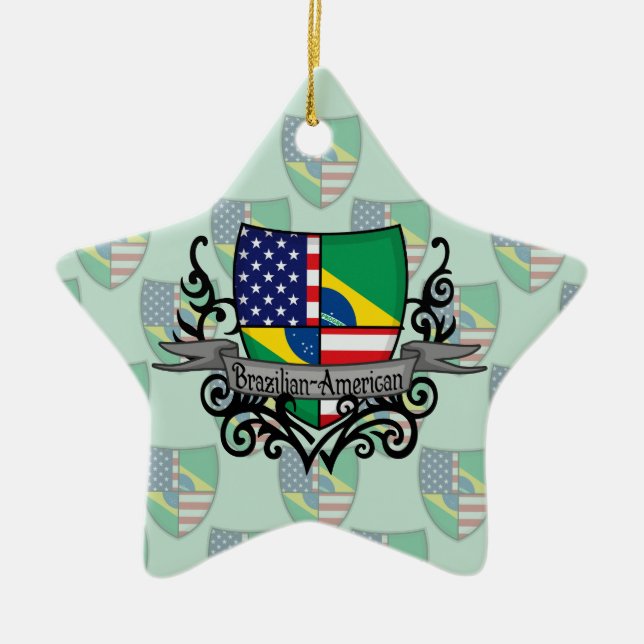 Brazilian-American Shield Flag Ceramic Tree Decoration (Front)