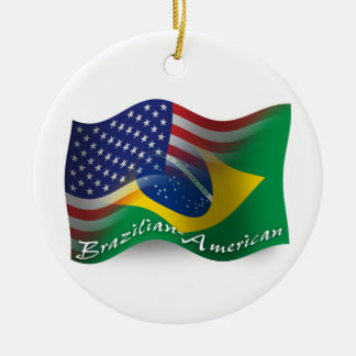 Brazilian-American Waving Flag Ceramic Tree Decoration