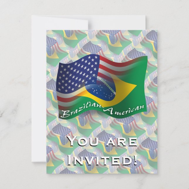 Brazilian-American Waving Flag Invitation (Front)
