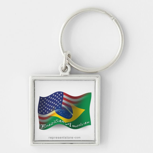 Brazilian-American Waving Flag Key Ring (Front)