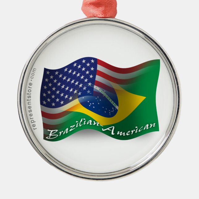 Brazilian-American Waving Flag Metal Tree Decoration (Front)