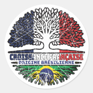 Brazilian Brazil French France Tree Roots Flag Classic Round Sticker