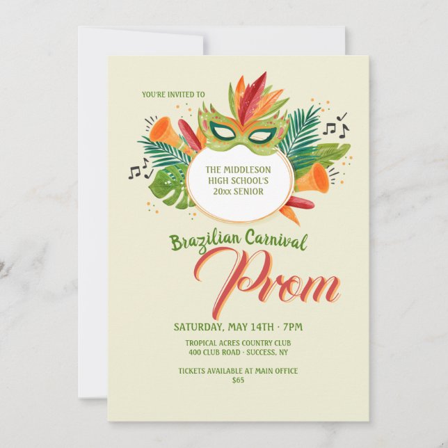 Brazilian Carnival Prom Invitation (Front)