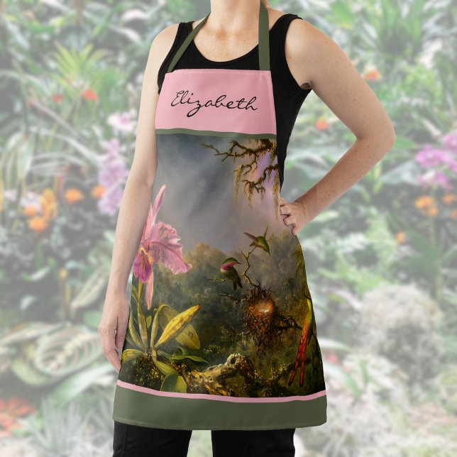 Brazilian Cattelya Orchid Hummingbird Monogram   Apron (Creator Uploaded)