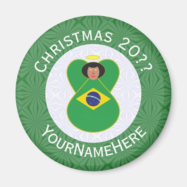 Brazilian Christmas Angel Flag Personalised  Magnet (Front)