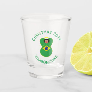 Brazilian Christmas Angel Flag Personalised  Shot Glass