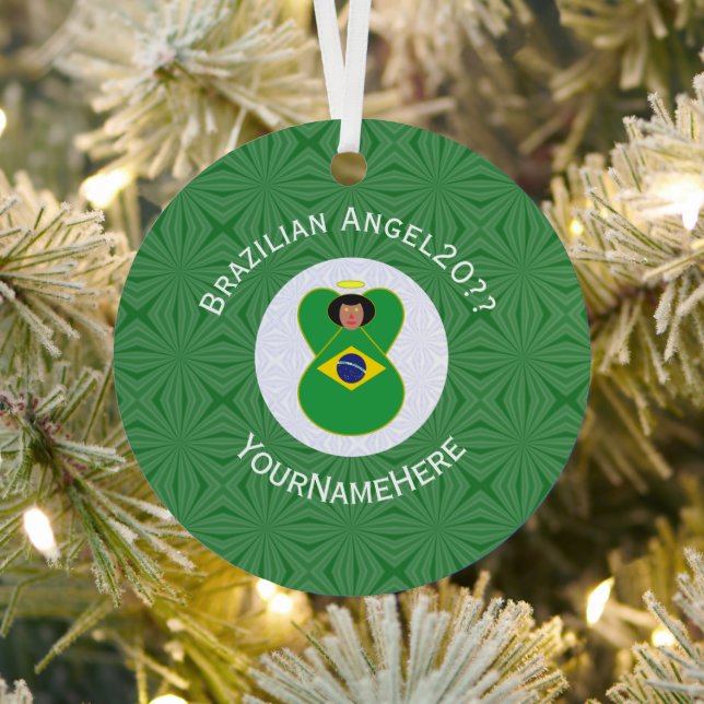 Brazilian Christmas Angel Flag Personalized  Metal Tree Decoration (Insitu)