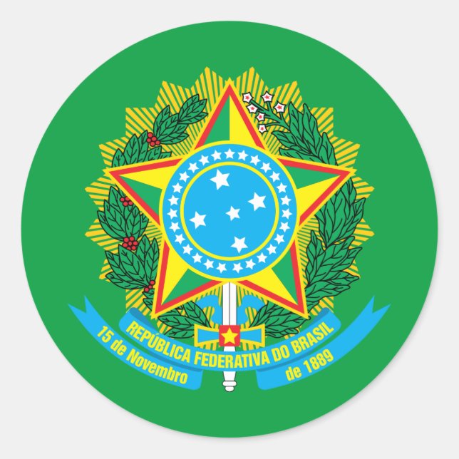 Brazilian Coat of Arms, Brazil Classic Round Sticker (Front)