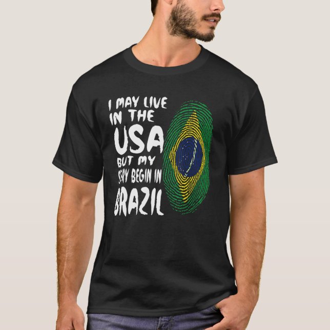 Brazilian Fingerprin Brazil Flag T-Shirt (Front)