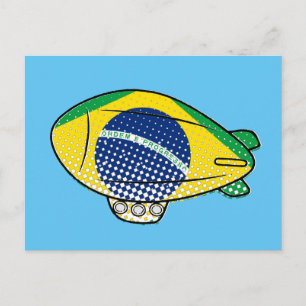 Brazilian Flag Blimp Balloon In Blue Sky Custom Postcard