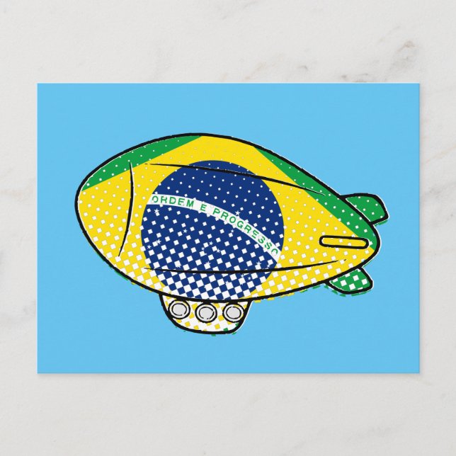 Brazilian Flag Blimp Balloon In Blue Sky Custom Postcard (Front)