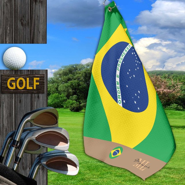 Brazilian flag & Brazil monogrammed Golf /sports Golf Towel (Creator Uploaded)